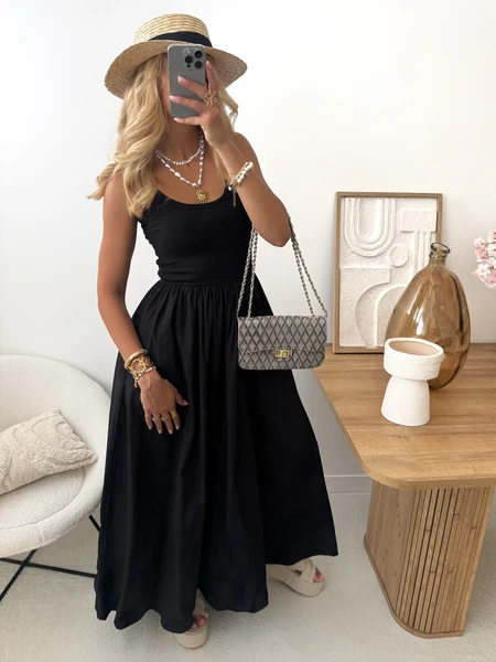 Robe longue bi-matière REGINE - noir