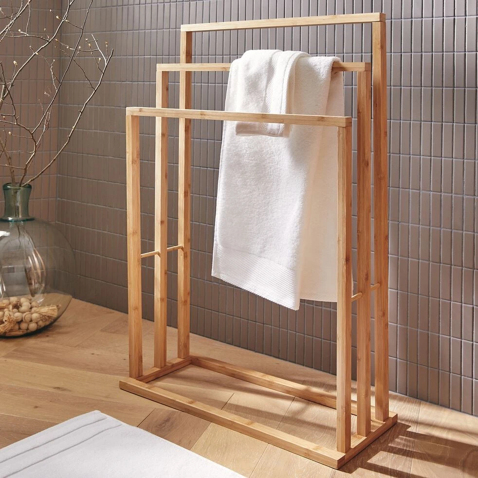 ELLINE - Porte-serviette triple en bambou - naturel H82cm