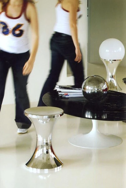 Tabouret Tam Tam Chromé plastique argent métal / Réédition 1968 - Stamp Edition