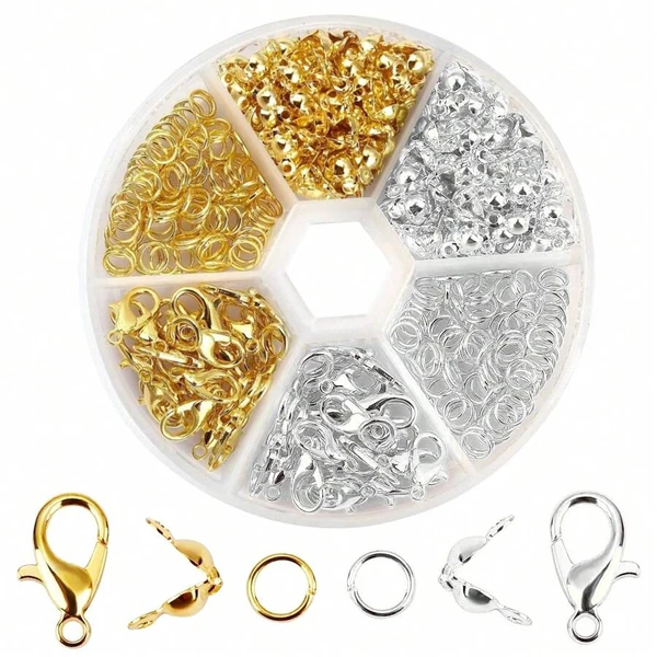 241 pièces/set Kit de fabrication de bijoux comprenant fermoirs mousquetons, anneaux ouverts, embouts de sertissage, perles, boîte, sets pour bracelets et colliers faits main | Mode en ligne | SHEIN FRANCE