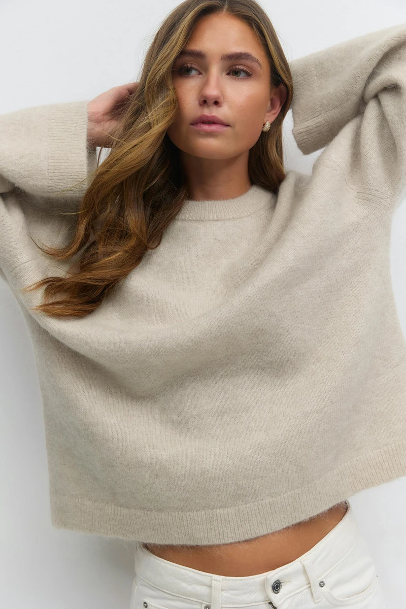 Mohair knitted sweater - Beige - Femme - Gina Tricot