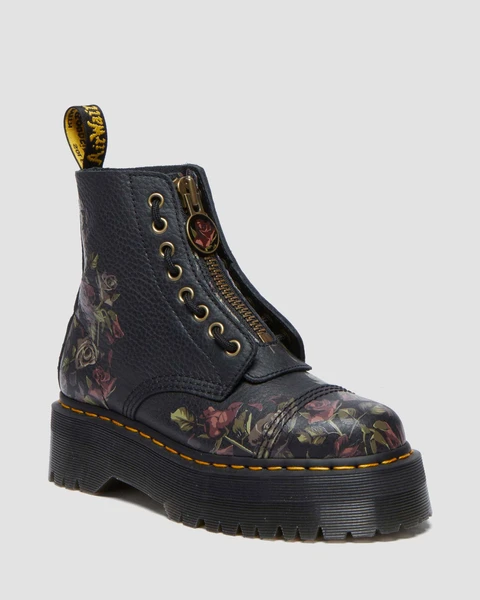 Boots Sinclair Decayed Roses en cuir Tumbled Nappa en Noir | Dr. Martens