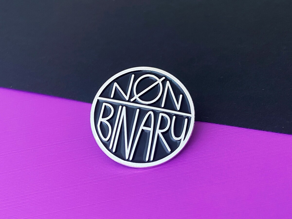 NONBINARY Soft Enamel Statement Pin [Silver Edition] - Transgender Agender Pronoun Gender-Affirming Lapel Pin