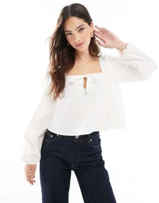 ASOS DESIGN - Blouse en popeline avec nœud devant - Écru