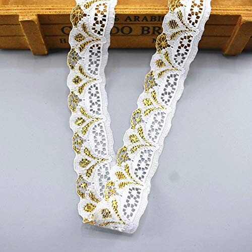 EPAWSWENLONG 10 mètres Ruban de Ruban de Dentelle 28 mm Largeur Blanc Dentelle Garniture Tissu Couture décoration Applique 7 Couleurs, Or