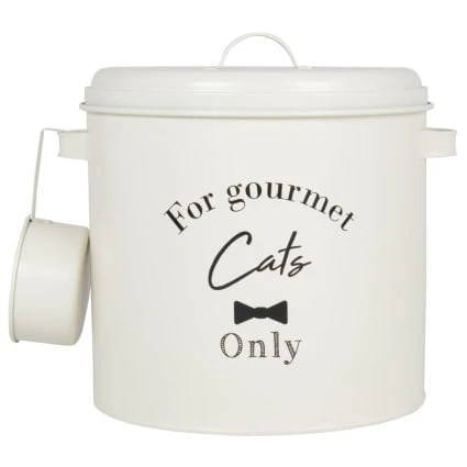 Boîte à croquettes en métal écru imprimé H30 CLUB CAT | Maisons du Monde