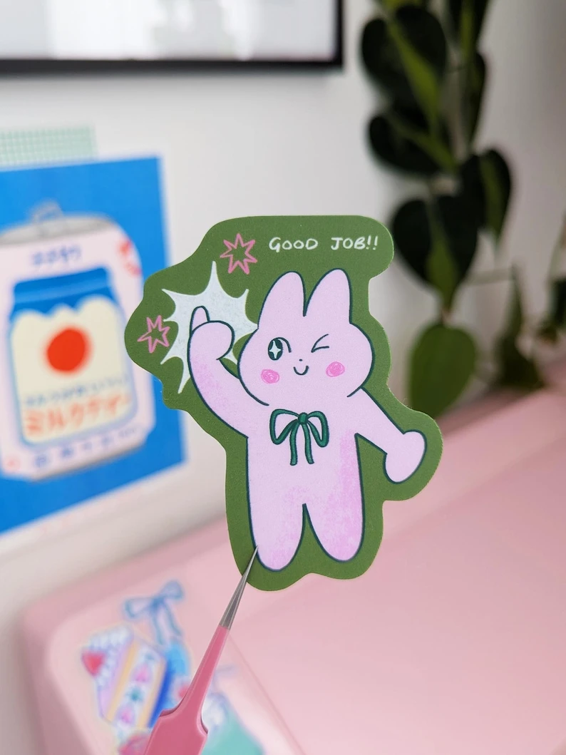 Sticker bon travail - Sticker lapin, sticker vinyle, sticker positivité, jolie papeterie, kawaii, sticker mat, journalisation