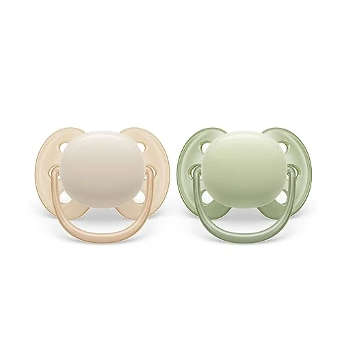 Philips Avent Sucette ultra-douce - 2 sucettes douces et souples pour bébés âgés de 0 à 6 mois, sans BPA et avec étui de transport stérilisateur (modèle SCF091/05)