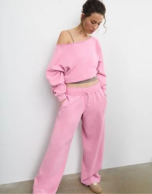 Stradivarius - Pantalon de jogging droit effet délavé - Rose bonbon
