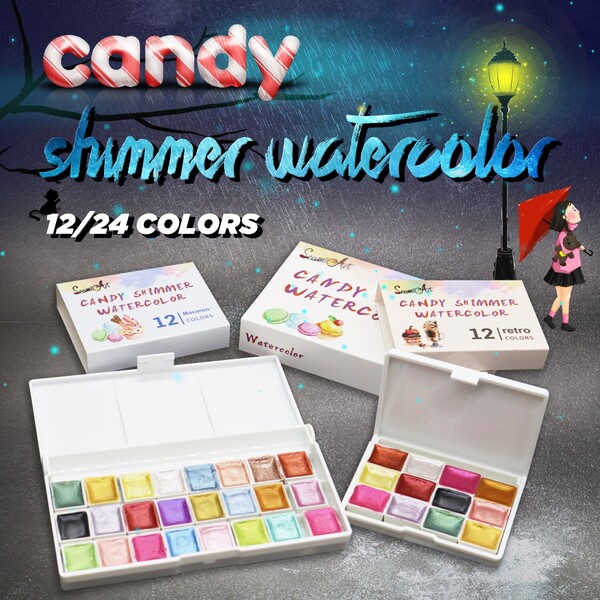 Boîtier de peinture à l'aquarelle, fourniture scolaire ou de bureau, ensemble composé de 12/24 pots de couleur scintillante, métallique, idéal pour artiste, outil de graffiti, matériel d'art, pigment solide, Seamiart