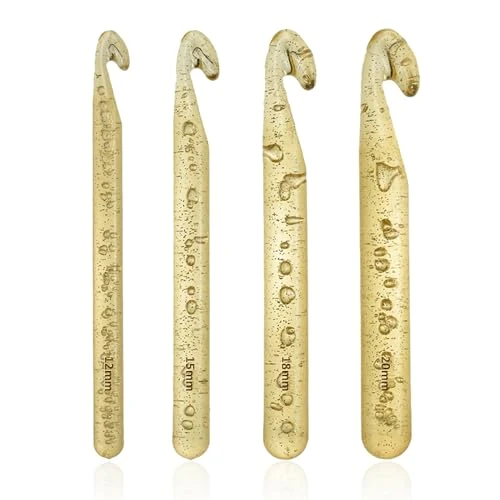 Lot de 4 Crochets en Cristal Avec Poignée Ergonomique, Accessoires de Tricot Épais pour Débutants (12 mm, 15 mm, 18 mm, 20 mm)