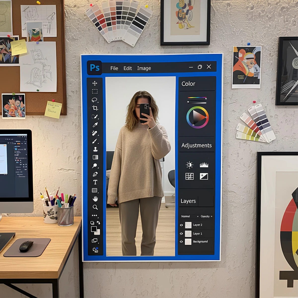 Miroir de style Photoshop, esthétique rétro pixel art, cadeau de designer