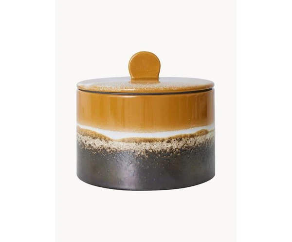 Boîte de rangement peint à la main avec émail réactif 70s Ceramic