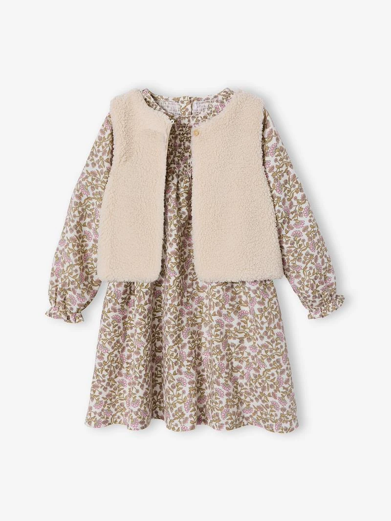 Ensemble fille robe et gilet sherpa écru - Vertbaudet