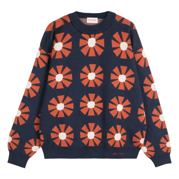 Pull Flower Jacquard Coton Bio - Collection Femme | Bleu marine