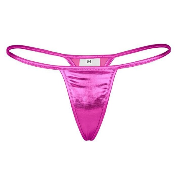 Femme Sexy G-string Tanga Lingerie Brillantes Cuir Bikini Taille Basse Sous-vêtements V-string Culottes Rose