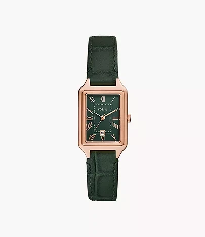 Montre Raquel &agrave; trois aiguilles avec date, en cuir LiteHide&trade; fa&ccedil;on croco, vert