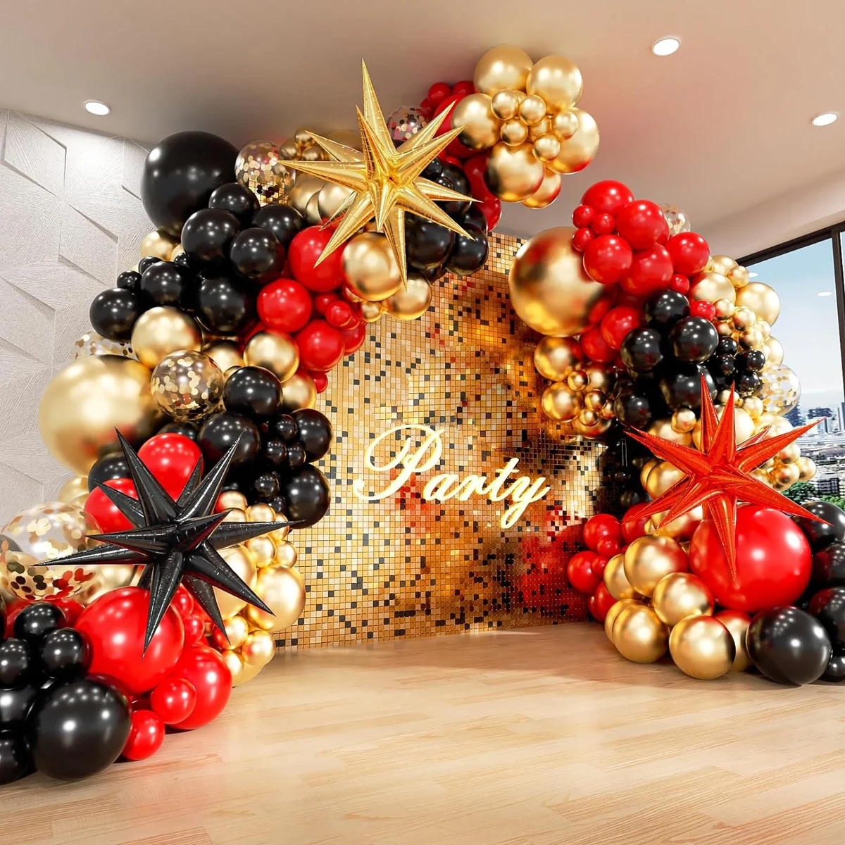 Kit d'arche de guirxiété de ballons en aluminium étoilé, décorations de fête d'anniversaire, mariages, travailleurs, rouge, noir, or, 121 pièces - AliExpress 15