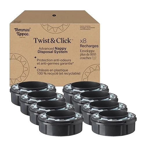 Tommee Tippee Recharges Originales pour Poubelle à couches Twist &amp; Click, Lot exclusif de 8, Recharge rapide et Pack économique (l'emballage peut varier)