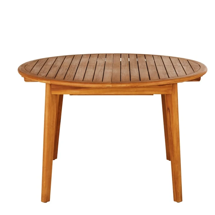 Table de jardin ronde extensible en bois de teck 4/6 personnes L120/170