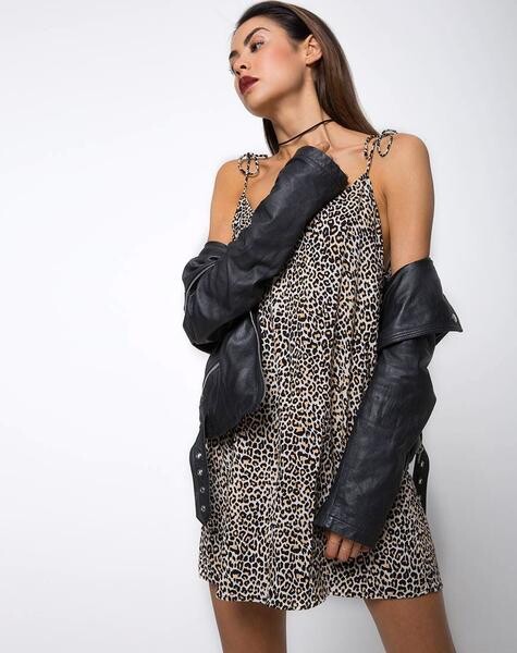 Elgia Slip Dress in Rar Leopard Brown by Motel