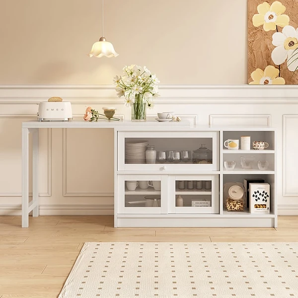 1200mm Buffet de Rangement Blanc Table à Manger Pliable en Bois Extensible | Homary FR