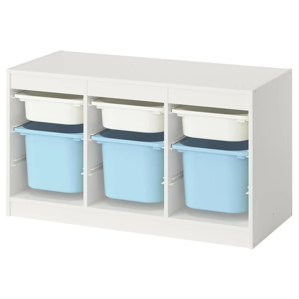 TROFAST Combinaison structure + bacs - blanc blanc/bleu clair 99x44x56 cm