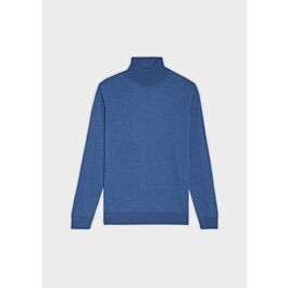 Pull en laine Mérinos mélangée col roulé uni bleu