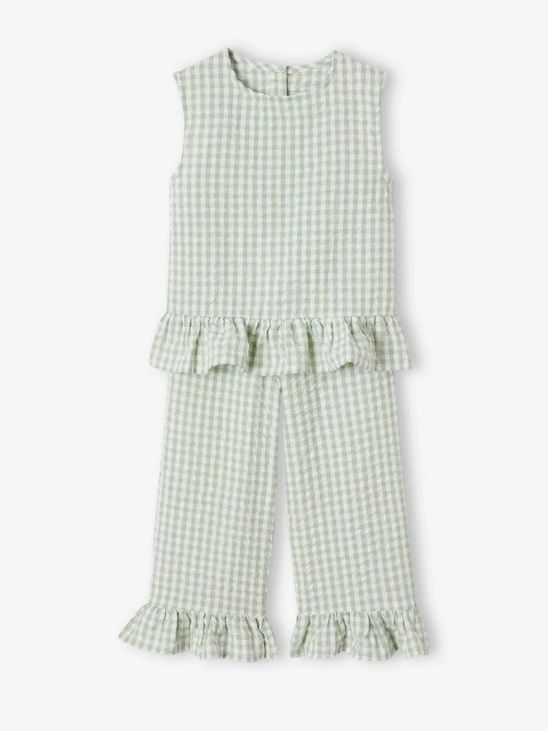 Ensemble fille blouse pantalon 7/8ème vert sauge - Vertbaudet