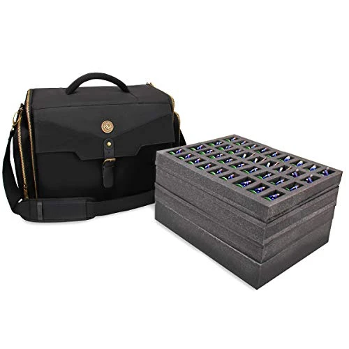 ENHANCE Housse de Transport pour Mini Figurines, Rangement pour 108 Grandes Figurines sur 4 Niveaux en Mousse, Sacoche de Voyage avec Compartiment pour Livre et 2 Pochettes pour Dés et Jetons