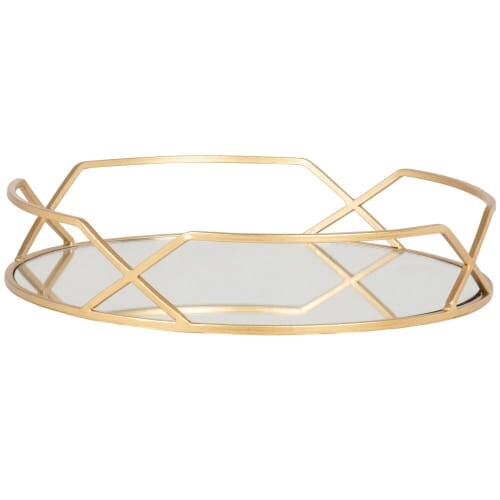 Plateau rond miroir et métal doré | Maisons du Monde