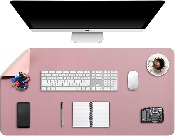 Tapis de Souris Grand, sous Main Bureau XXL, Mouse Pad Mat Prolongé, Tapis de Portable, Tableau d'Écriture, Buvard de Bureau, Double Face Usage en Cuir PU Étanche, 90 x 43cm Rose Foncé/Rose