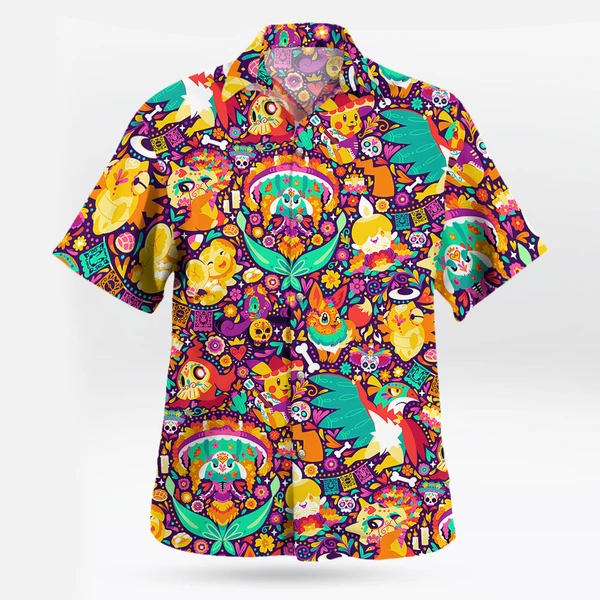 Pokemon Dia de los Muertos Hawaiian Shirt – Sugar Skull Tropical Style | Tropi Hawaiian Shirts Store