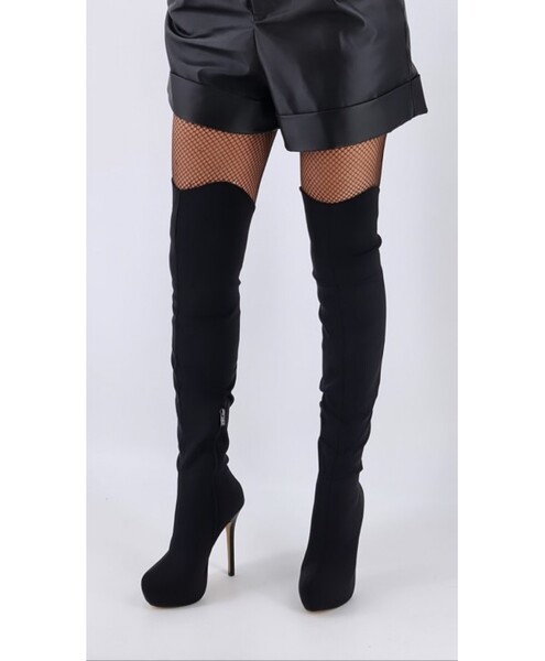 CUISSARDES NOIRES A PLATEFORMES CATHERINA EN TISSU