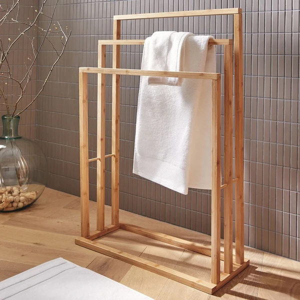 ELLINE - Porte-serviette triple en bambou - naturel H82cm