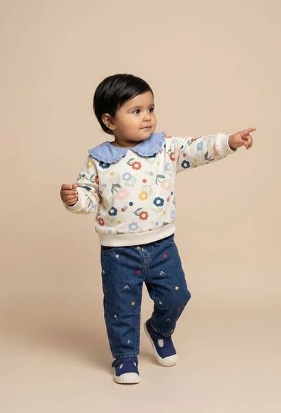 Jean taille élastique brodé en coton BIO GOTS