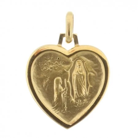 Médaille Plaqué Or de l&#039;Apparition de Lourdes en forme de coeur avec Gravure Personnalisée