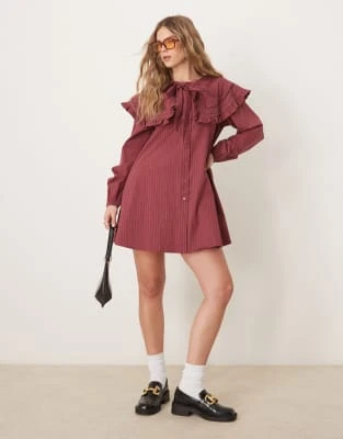 Neon Rose - Robe babydoll à rayures fins avec col - Bordeaux | ASOS