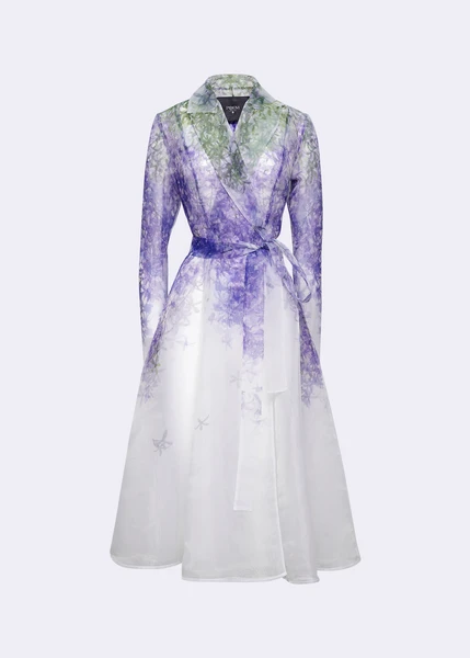 Off-white Purple Petrea Organza Coat Set | Wrap Coat & Knit Dress - POEM