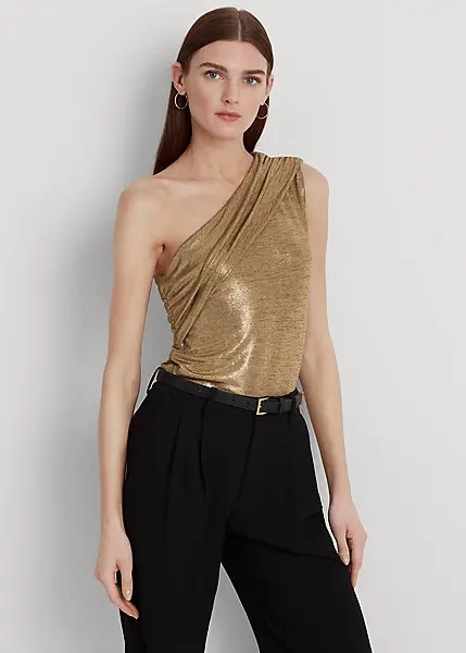 Haut asymétrique en jersey lamé