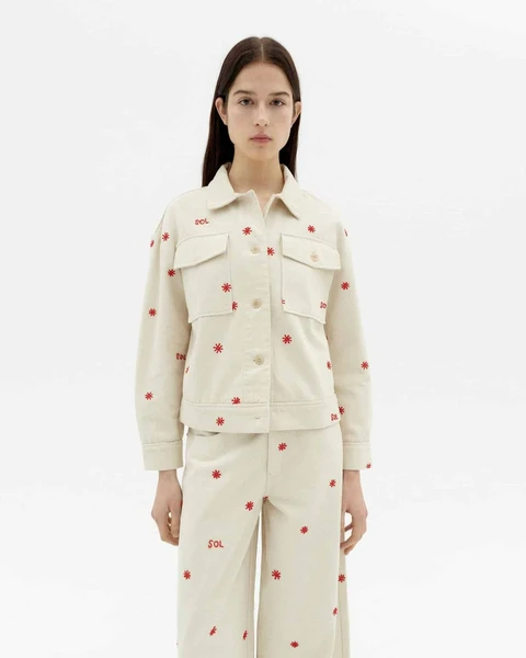 Veste denim en coton bio | écrue à motifs "sol chain frans jacket" Thinking Mu