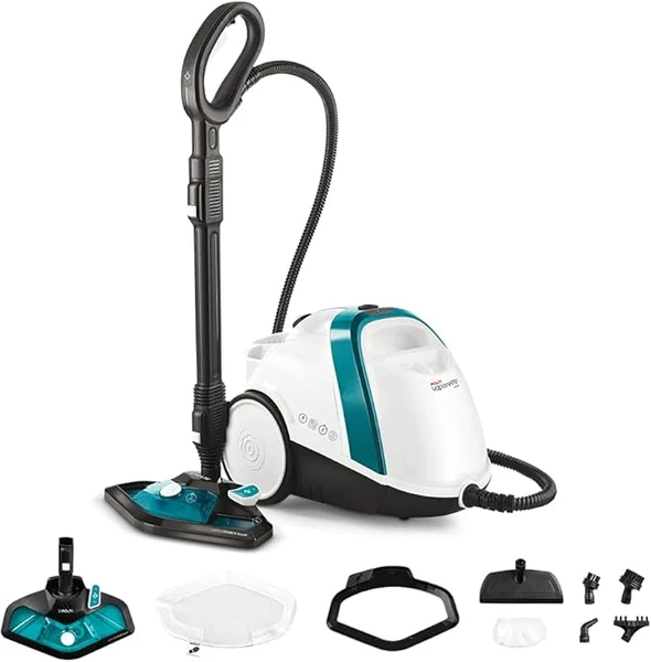 Polti Nettoyeur Vapeur Vaporetto Smart 100 T, avec Chaudière Haute Pression 4 Bars, Autonomie Illimitée et Recharge Continue, 9 Accessoires Inclus, Blanc et Turquoise