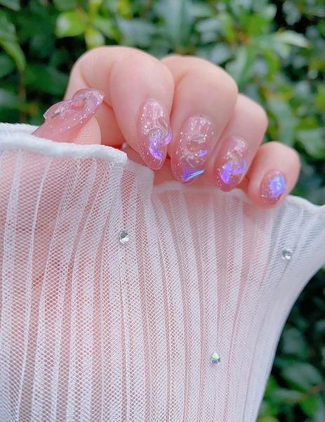 Ongles à presser en verre, avec strass, bijoux en cristal, paillettes, faux ongles en gel faits main