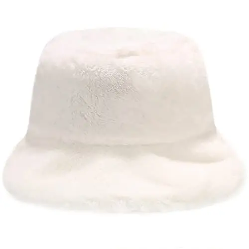 XYIYI Fourrure Blanc Bobs Chapeau Duveteux Seau Chapeau d'hiver Pêcheur Chapeau pour Femmes Filles