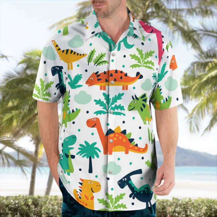Kawaii Dinosaur Hawaiian Shirt – Funny & Cute Jurassic Beach Shirt