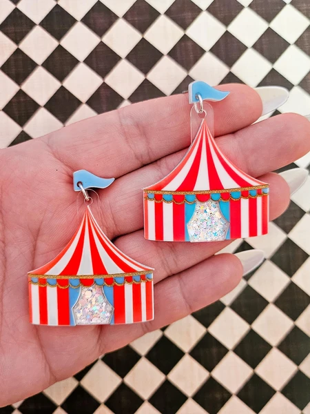 Circus Tent Earrings | Silly Earrings | Rainbow Jewelry | Clown Aesthetic | Clowncore Accessories | Kidcore | Colorful | Fun | Quirky