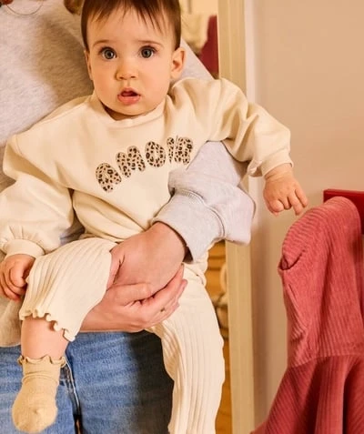 Ensemble bébé fille écru message léopard