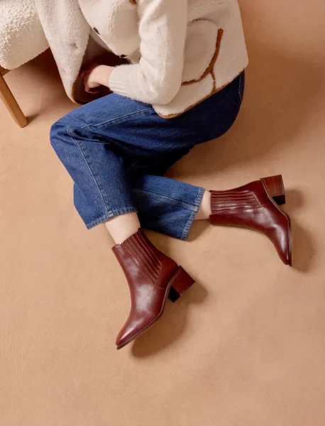 Bottines Boots pour Femme en Cuir Bourgogne - Modèle Lisa