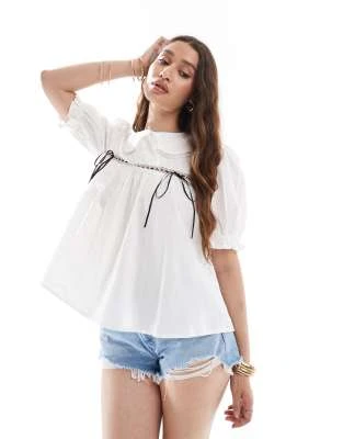 ASOS DESIGN - Blouse à manches courtes avec col et rubans