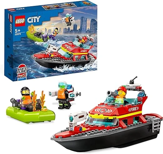 LEGO 60373 City Le Bateau de Sauvetage des Pompiers, Set Flottant, avec Jetpack et 3 Minifigurines, Jouet pour Garçons et Filles Dès 5 Ans, Idée Cadeau
